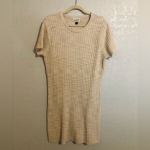 NWT. Universal Thread Ribbed Crewneck Short Sleeve Dress - Cream